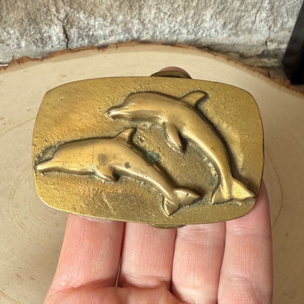 Vintage Solid Brass Dolphin Belt Buckle